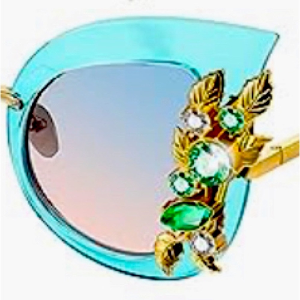 Blue cat eye butterfly rhinestone bling embellished sunglasses. - Picture 2 of 15